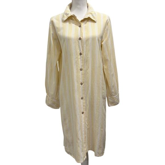 Fin & Vince Butter Yellow Stripe Button Front Shirt Dress Coastal French Country - Picture 2 of 10